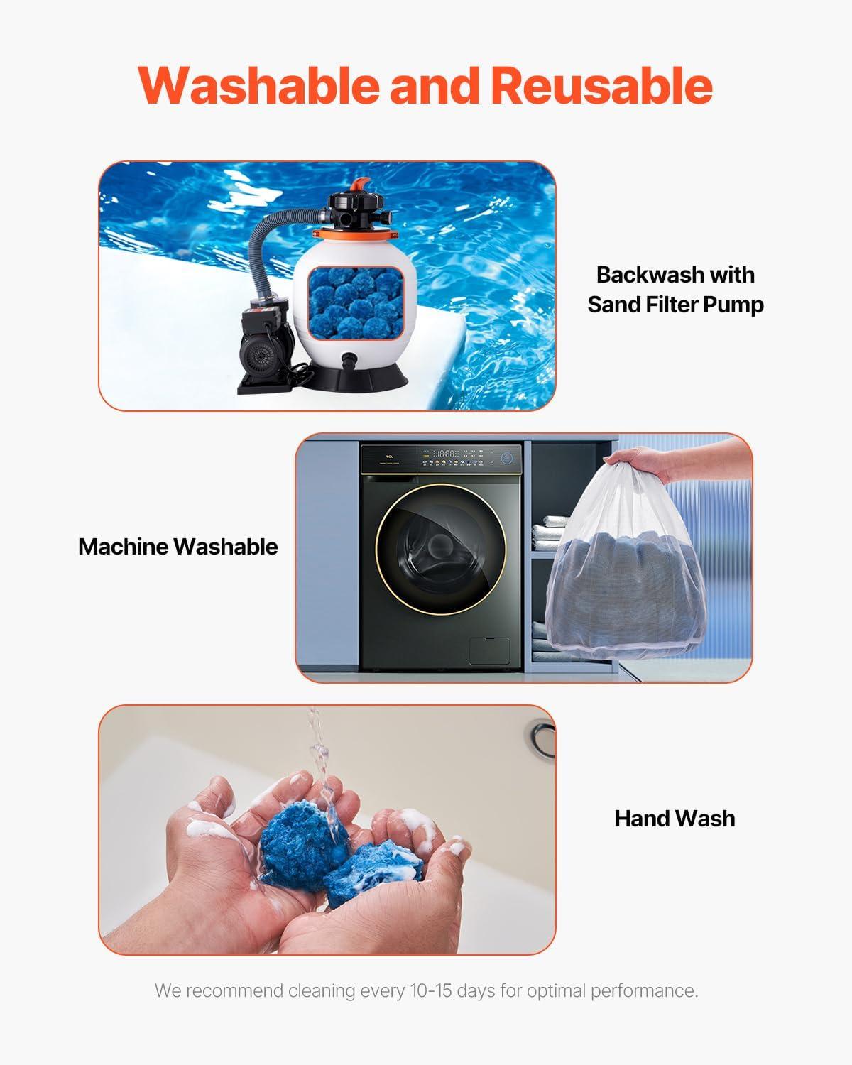 imageVEVOR Pool Filter Balls for Sand Filter 4 lbs Filter Balls Replace Pool Filter Sand Reusable Blue Polyester Fiber Filter Media with Wash Bag for Swimming Pool Aquarium Tank Above Ground PoolBlue