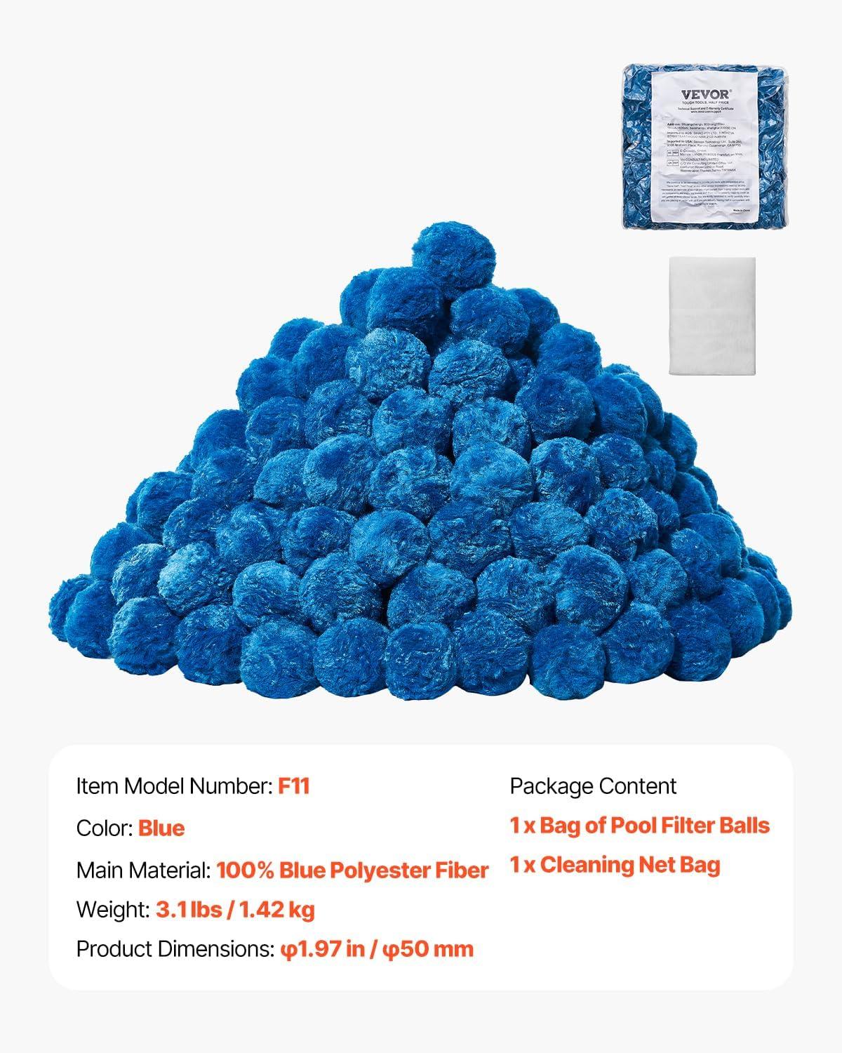 imageVEVOR Pool Filter Balls for Sand Filter 4 lbs Filter Balls Replace Pool Filter Sand Reusable Blue Polyester Fiber Filter Media with Wash Bag for Swimming Pool Aquarium Tank Above Ground PoolBlue