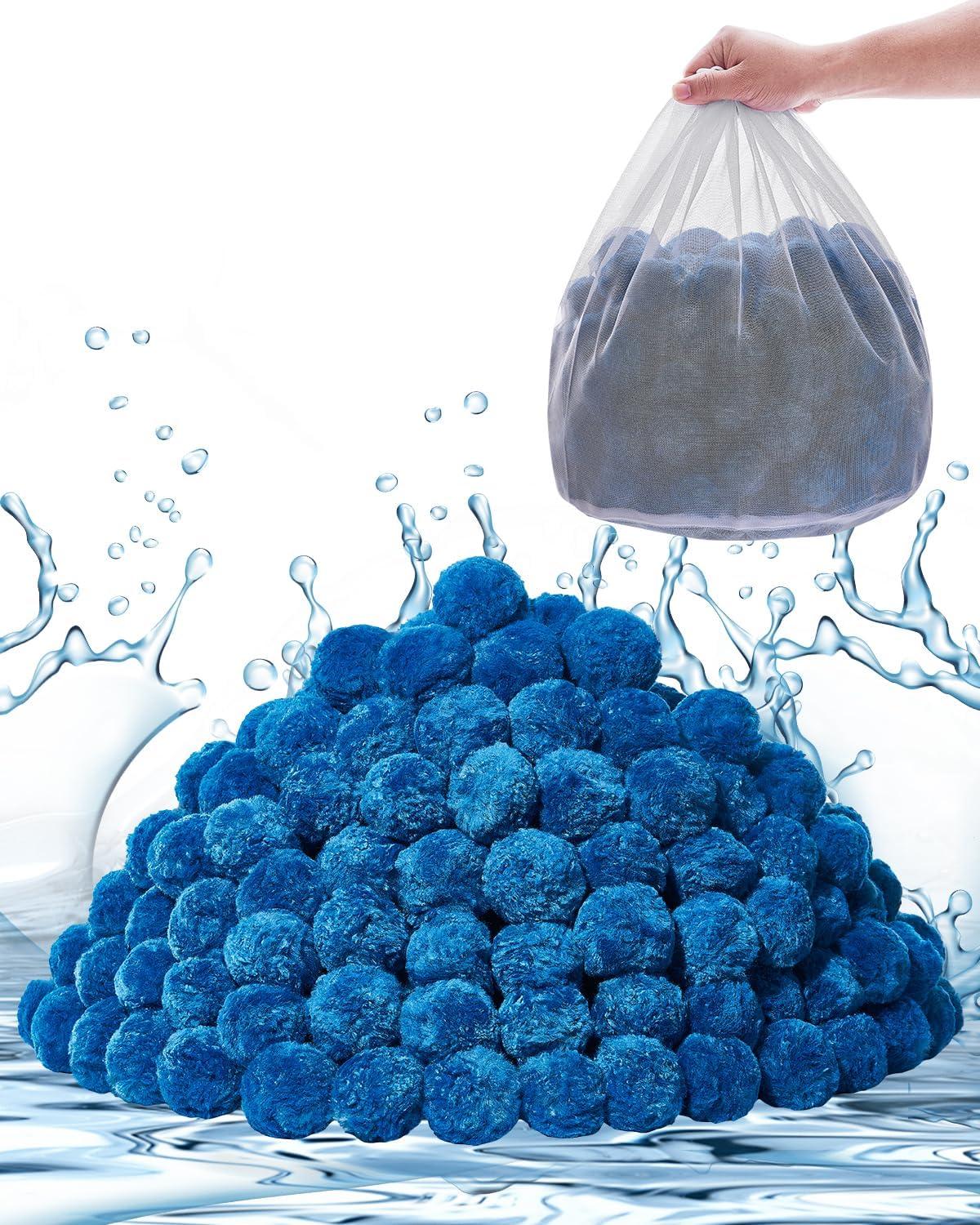 imageVEVOR Pool Filter Balls for Sand Filter 4 lbs Filter Balls Replace Pool Filter Sand Reusable Blue Polyester Fiber Filter Media with Wash Bag for Swimming Pool Aquarium Tank Above Ground PoolBlue