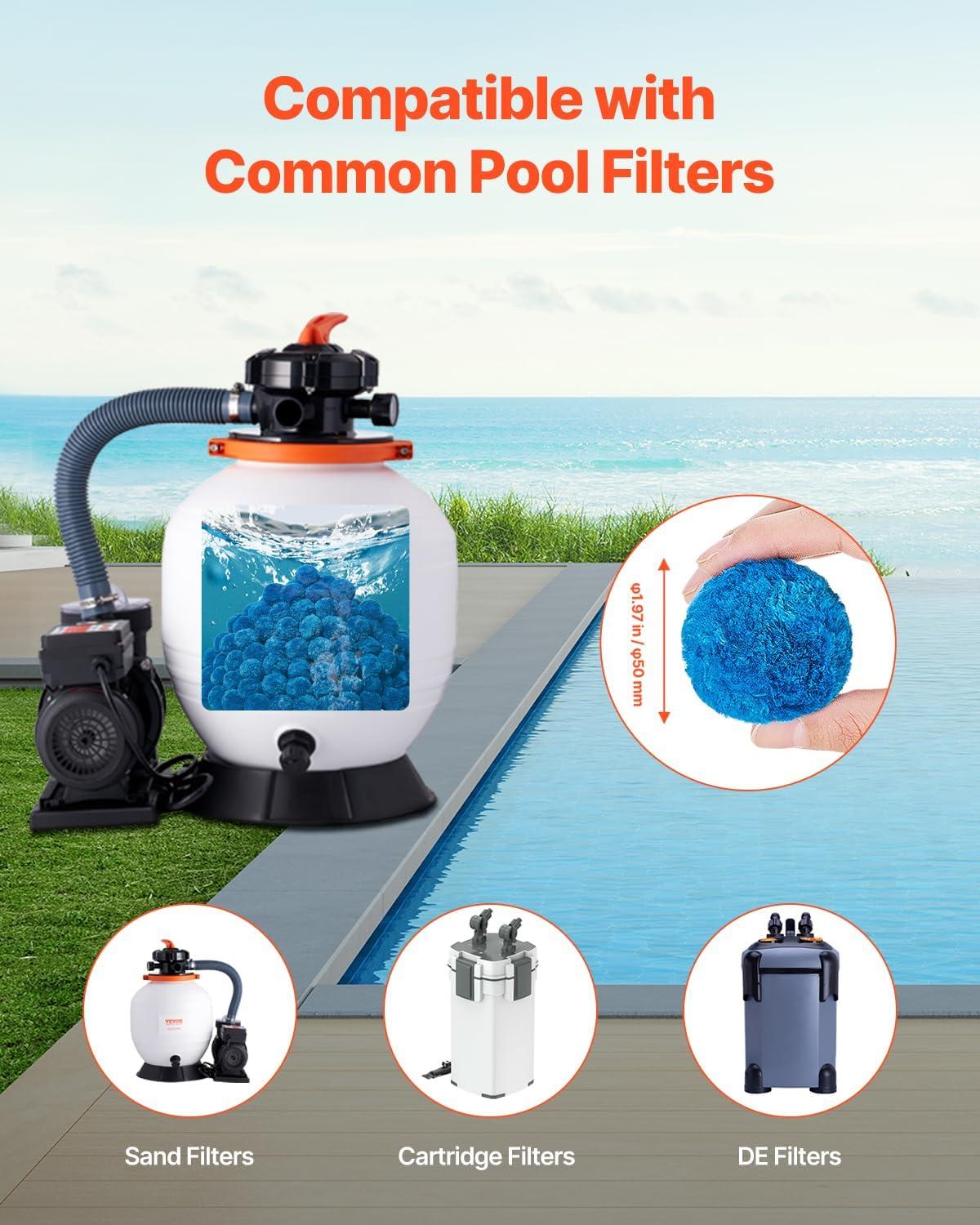 imageVEVOR Pool Filter Balls for Sand Filter 4 lbs Filter Balls Replace Pool Filter Sand Reusable Blue Polyester Fiber Filter Media with Wash Bag for Swimming Pool Aquarium Tank Above Ground PoolBlue