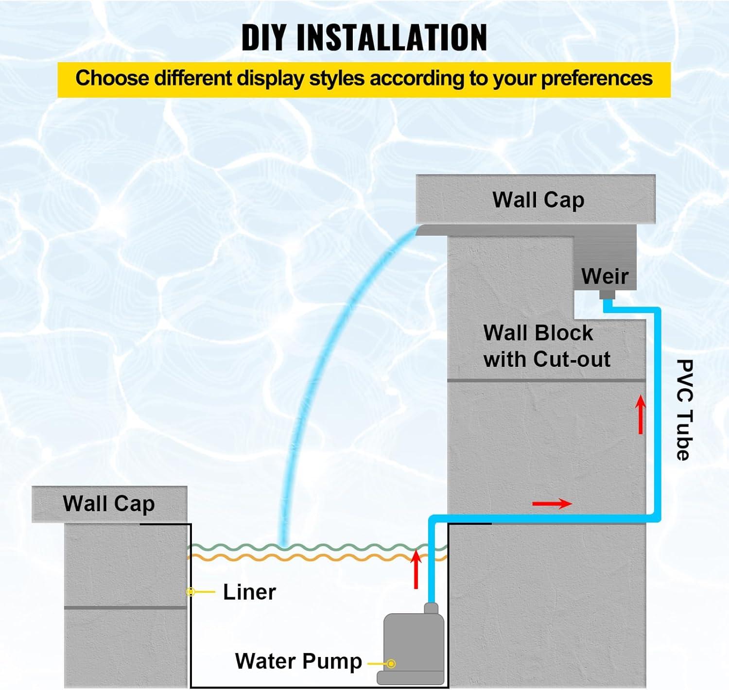 imageVEVOR Pool Fountain Stainless Steel Pool Waterfall Spillway with Pipe Connector Rectangular Garden Outdoor 591quot59in
