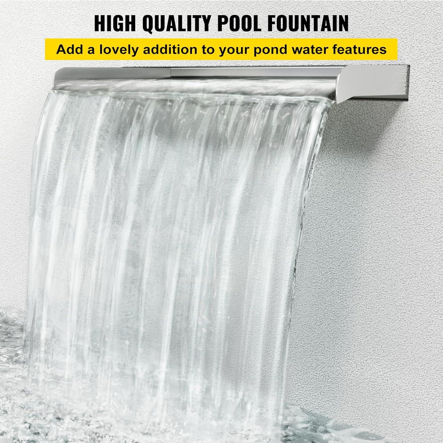 imageVEVOR Pool Fountain Stainless Steel Pool Waterfall Spillway with Pipe Connector Rectangular Garden Outdoor 591quot59in