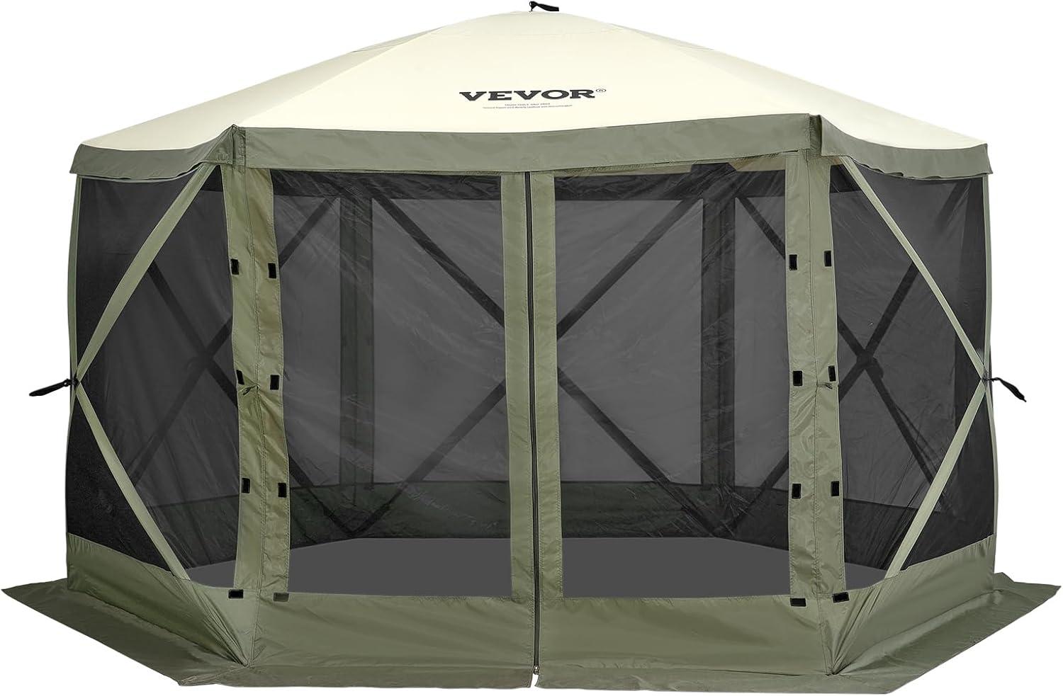 imageVEVOR Pop Up Gazebo Screen Tent 6 Sided Canopy Sun Shelter with 6 Removable Privacy Wind Cloths ampamp Mesh Windows 10x10FT Quick Set Screen Tent with Mosquito Netting Army GreenArmy Green