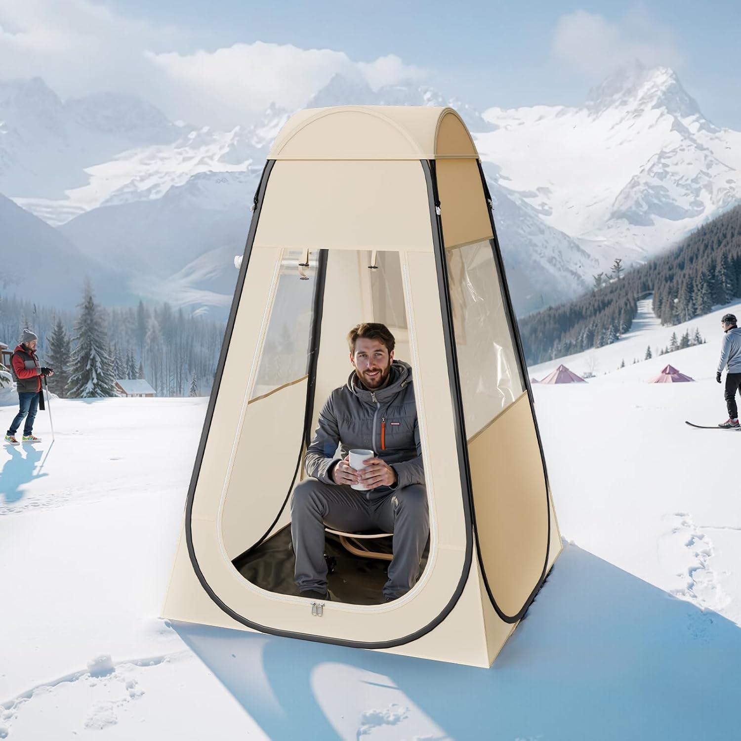 imageVEVOR Pop up Sports Tent 8 Sizes Optional Clear Bubble Tent for 16 Person Waterproof Outdoor Pod with Floor Mat ampamp Top Cover Garden Igloo Dome Tents Camping Shelter for Sports WatchingBeige  Clear Sports Tent Pop Up Tent