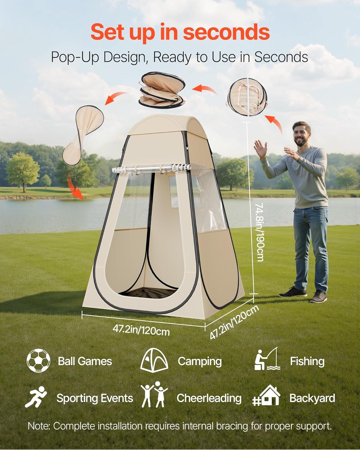 imageVEVOR Pop up Sports Tent 8 Sizes Optional Clear Bubble Tent for 16 Person Waterproof Outdoor Pod with Floor Mat ampamp Top Cover Garden Igloo Dome Tents Camping Shelter for Sports WatchingBeige  Clear Sports Tent Pop Up Tent