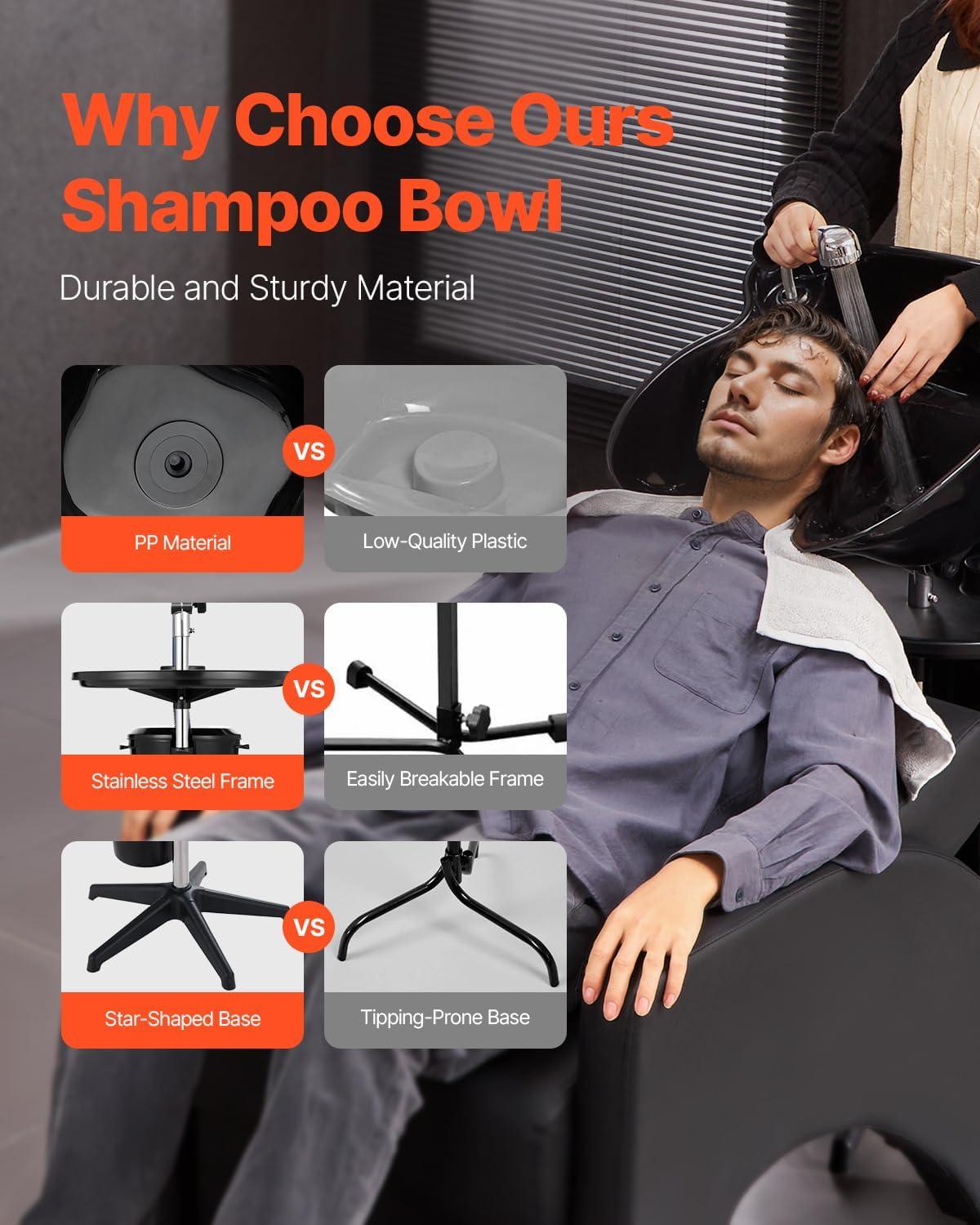 imageVEVOR Portable Shampoo Bowl Shampoo Sink for Washing Hair with Electric Pump Includes 2 Buckets 2 Showerheads Drain Hose Height and Angle Adjustable Portable Wash Bowl for Home Salon Use BlackHair sink w 1 bucket  storage basin