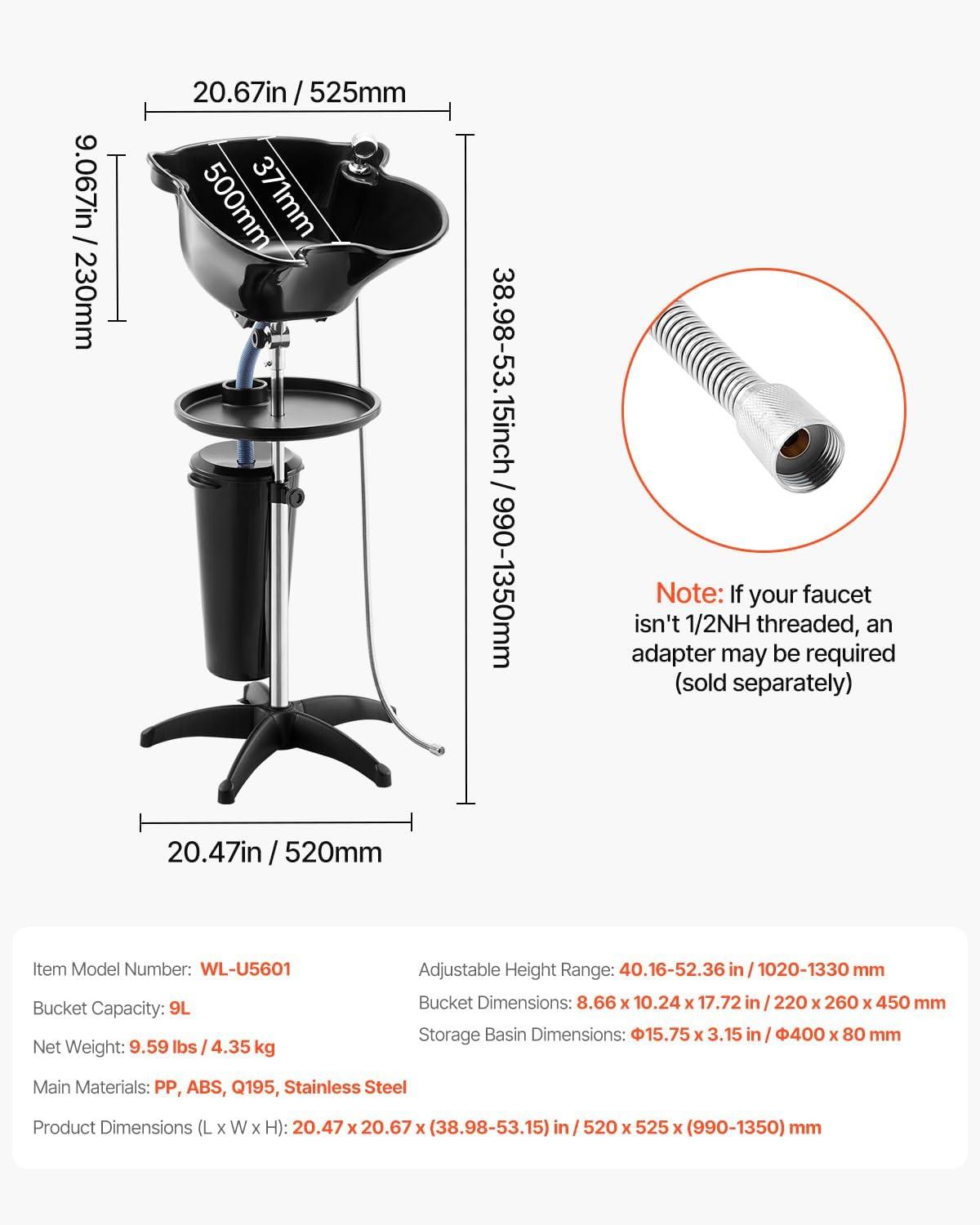 imageVEVOR Portable Shampoo Bowl Shampoo Sink for Washing Hair with Electric Pump Includes 2 Buckets 2 Showerheads Drain Hose Height and Angle Adjustable Portable Wash Bowl for Home Salon Use BlackHair sink w 1 bucketstorage basinUpgraded version