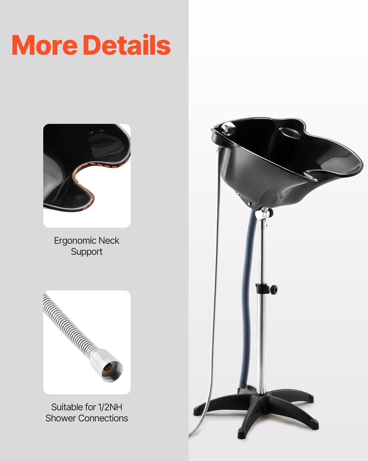 imageVEVOR Portable Shampoo Bowl Shampoo Sink for Washing Hair with Electric Pump Includes 2 Buckets 2 Showerheads Drain Hose Height and Angle Adjustable Portable Wash Bowl for Home Salon Use BlackHair sink wshower headUpgraded version