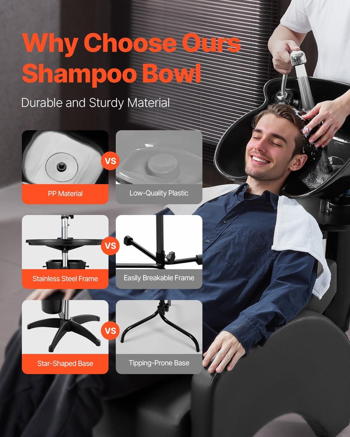 imageVEVOR Portable Shampoo Bowl Shampoo Sink for Washing Hair with Electric Pump Includes 2 Buckets 2 Showerheads Drain Hose Height and Angle Adjustable Portable Wash Bowl for Home Salon Use BlackHair sink w 1 bucketstorage basinUpgraded version