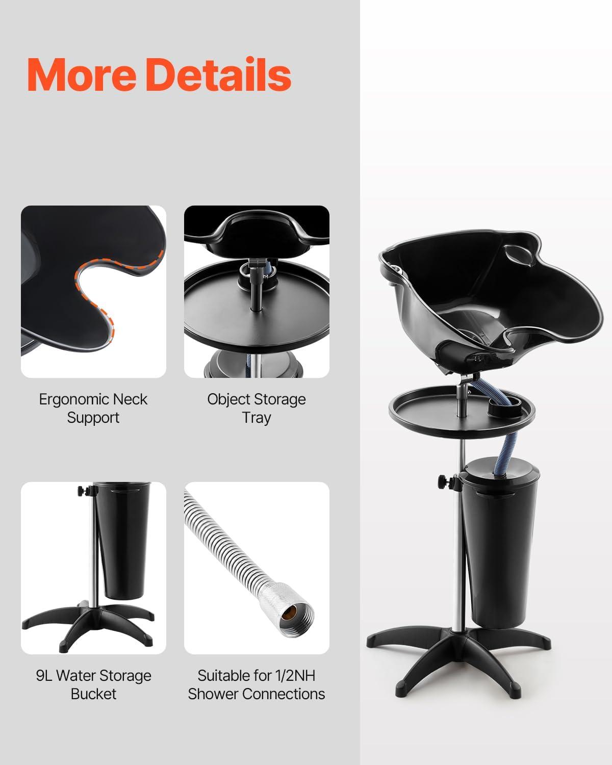 imageVEVOR Portable Shampoo Bowl Shampoo Sink for Washing Hair with Electric Pump Includes 2 Buckets 2 Showerheads Drain Hose Height and Angle Adjustable Portable Wash Bowl for Home Salon Use BlackHair sink w 1 bucketstorage basinUpgraded version