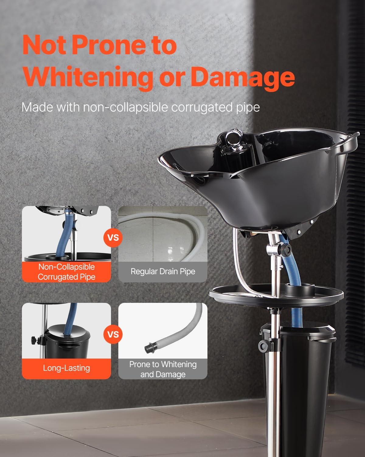 imageVEVOR Portable Shampoo Bowl Shampoo Sink for Washing Hair with Electric Pump Includes 2 Buckets 2 Showerheads Drain Hose Height and Angle Adjustable Portable Wash Bowl for Home Salon Use BlackHair sink w 1 bucket  storage basin