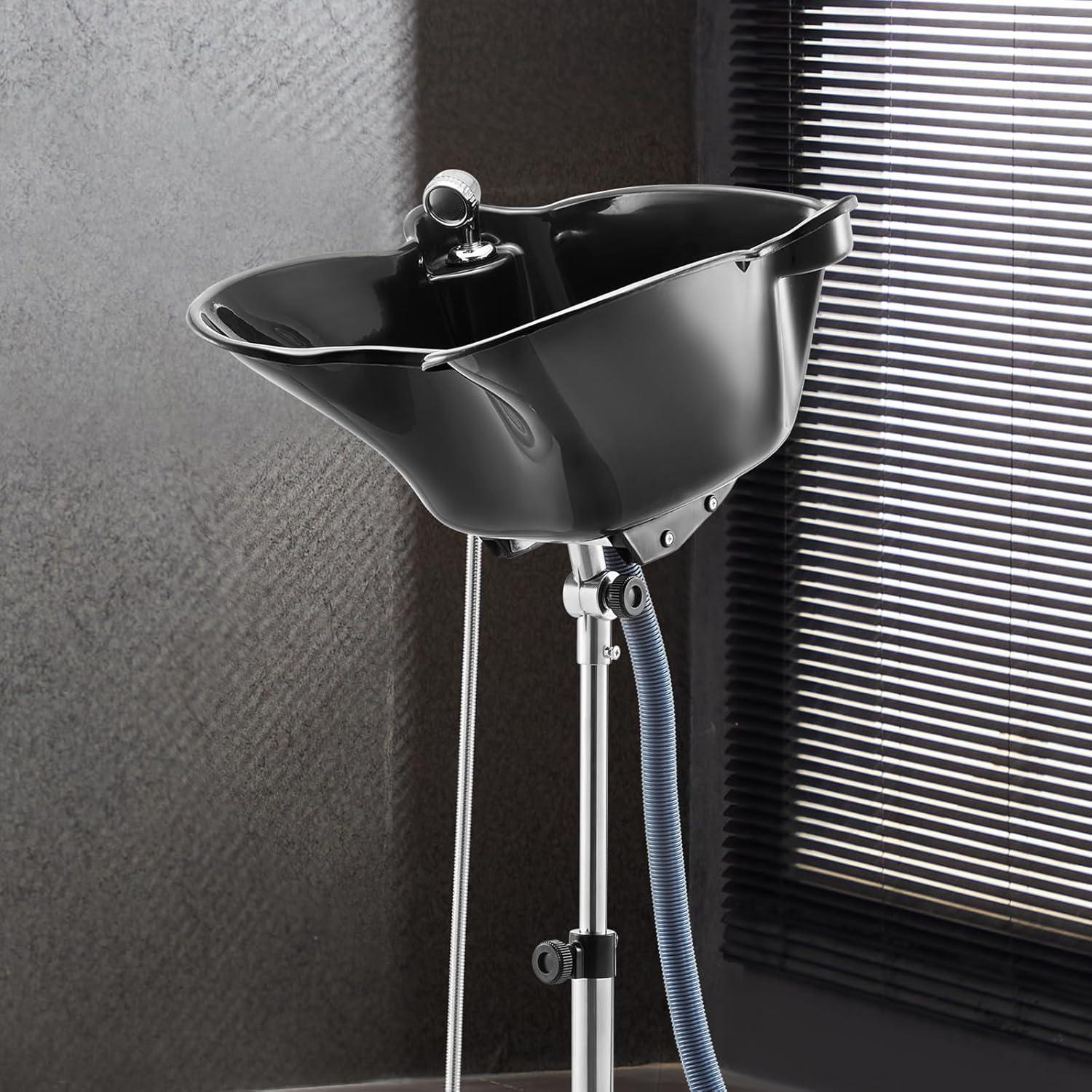 imageVEVOR Portable Shampoo Bowl Shampoo Sink for Washing Hair with Electric Pump Includes 2 Buckets 2 Showerheads Drain Hose Height and Angle Adjustable Portable Wash Bowl for Home Salon Use BlackHair sink wshower headUpgraded version