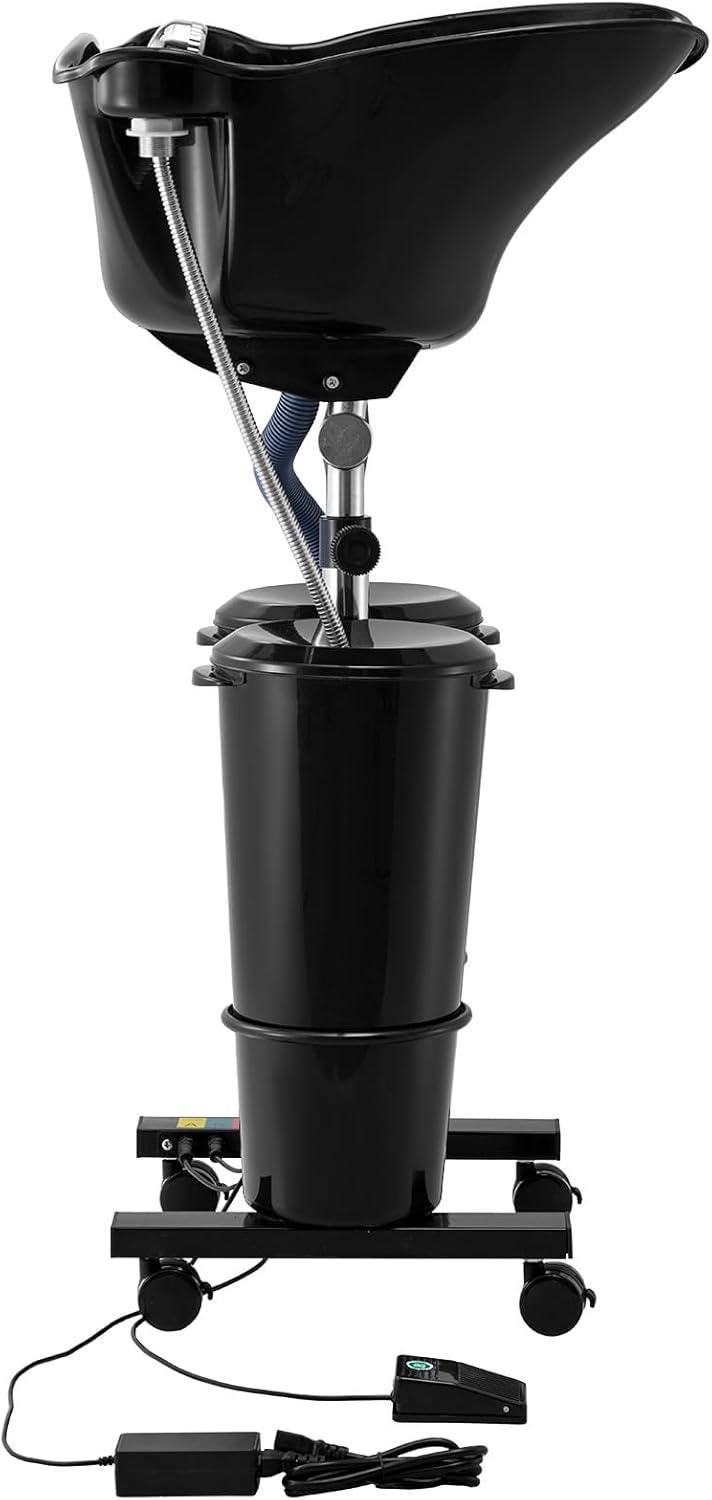 imageVEVOR Portable Shampoo Bowl Shampoo Sink for Washing Hair with Electric Pump Includes 2 Buckets 2 Showerheads Drain Hose Height and Angle Adjustable Portable Wash Bowl for Home Salon Use BlackHair sink wdouble bucket  foot switch