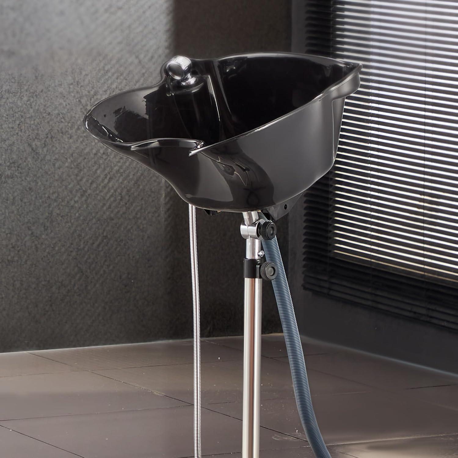 imageVEVOR Portable Shampoo Bowl Shampoo Sink for Washing Hair with Electric Pump Includes 2 Buckets 2 Showerheads Drain Hose Height and Angle Adjustable Portable Wash Bowl for Home Salon Use BlackHair sink w shower head