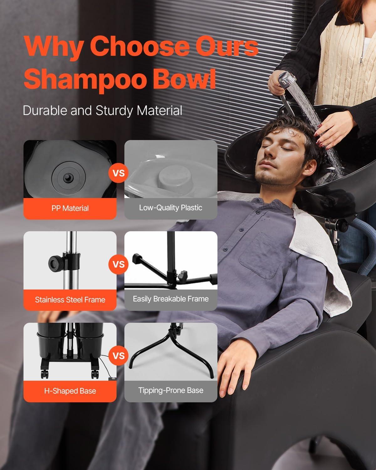 imageVEVOR Portable Shampoo Bowl Shampoo Sink for Washing Hair with Electric Pump Includes 2 Buckets 2 Showerheads Drain Hose Height and Angle Adjustable Portable Wash Bowl for Home Salon Use BlackHair sink wdouble bucket  foot switch