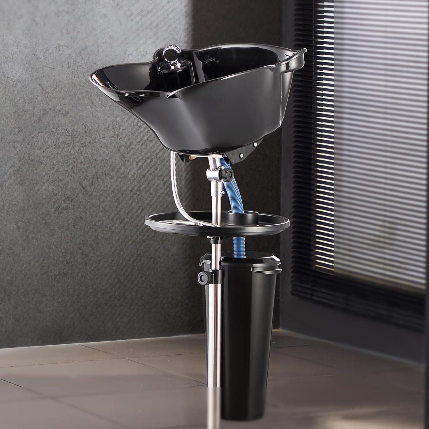 imageVEVOR Portable Shampoo Bowl Shampoo Sink for Washing Hair with Electric Pump Includes 2 Buckets 2 Showerheads Drain Hose Height and Angle Adjustable Portable Wash Bowl for Home Salon Use BlackHair sink w 1 bucketstorage basinUpgraded version