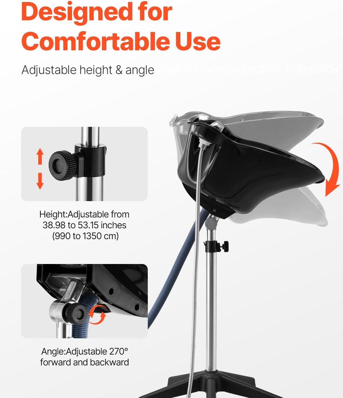 imageVEVOR Portable Shampoo Bowl Shampoo Sink for Washing Hair with Electric Pump Includes 2 Buckets 2 Showerheads Drain Hose Height and Angle Adjustable Portable Wash Bowl for Home Salon Use BlackHair sink w shower head