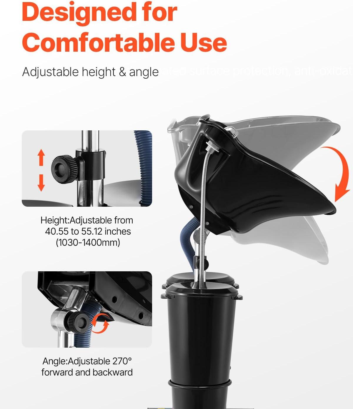 imageVEVOR Portable Shampoo Bowl Shampoo Sink for Washing Hair with Electric Pump Includes 2 Buckets 2 Showerheads Drain Hose Height and Angle Adjustable Portable Wash Bowl for Home Salon Use BlackHair sink wdouble bucket  foot switch