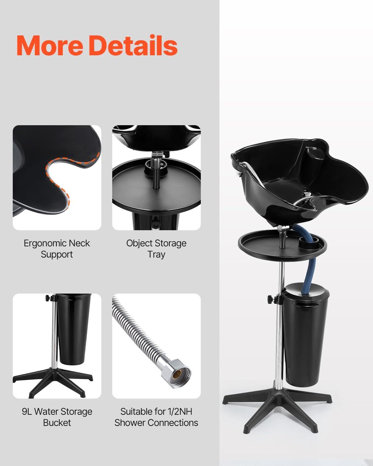 imageVEVOR Portable Shampoo Bowl Shampoo Sink for Washing Hair with Electric Pump Includes 2 Buckets 2 Showerheads Drain Hose Height and Angle Adjustable Portable Wash Bowl for Home Salon Use BlackHair sink w 1 bucket  storage basin