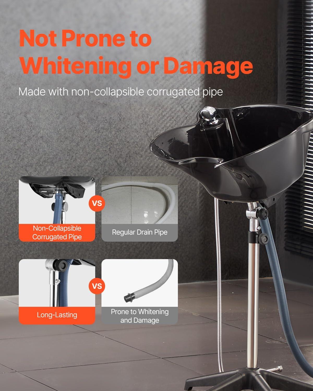 imageVEVOR Portable Shampoo Bowl Shampoo Sink for Washing Hair with Electric Pump Includes 2 Buckets 2 Showerheads Drain Hose Height and Angle Adjustable Portable Wash Bowl for Home Salon Use BlackHair sink w shower head