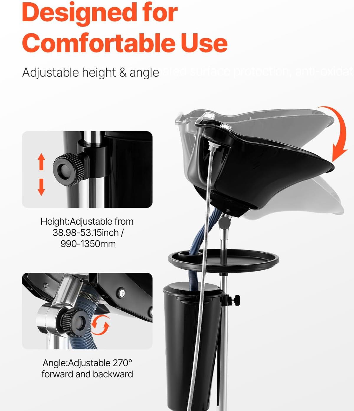 imageVEVOR Portable Shampoo Bowl Shampoo Sink for Washing Hair with Electric Pump Includes 2 Buckets 2 Showerheads Drain Hose Height and Angle Adjustable Portable Wash Bowl for Home Salon Use BlackHair sink w 1 bucketstorage basinUpgraded version