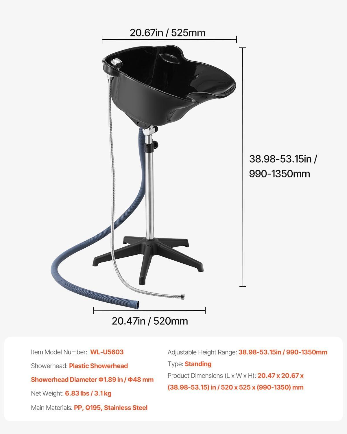 imageVEVOR Portable Shampoo Bowl Shampoo Sink for Washing Hair with Electric Pump Includes 2 Buckets 2 Showerheads Drain Hose Height and Angle Adjustable Portable Wash Bowl for Home Salon Use BlackHair sink w shower head