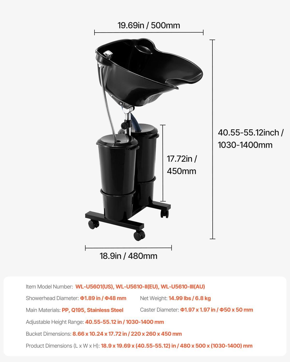 imageVEVOR Portable Shampoo Bowl Shampoo Sink for Washing Hair with Electric Pump Includes 2 Buckets 2 Showerheads Drain Hose Height and Angle Adjustable Portable Wash Bowl for Home Salon Use BlackHair sink wdouble bucket  foot switch