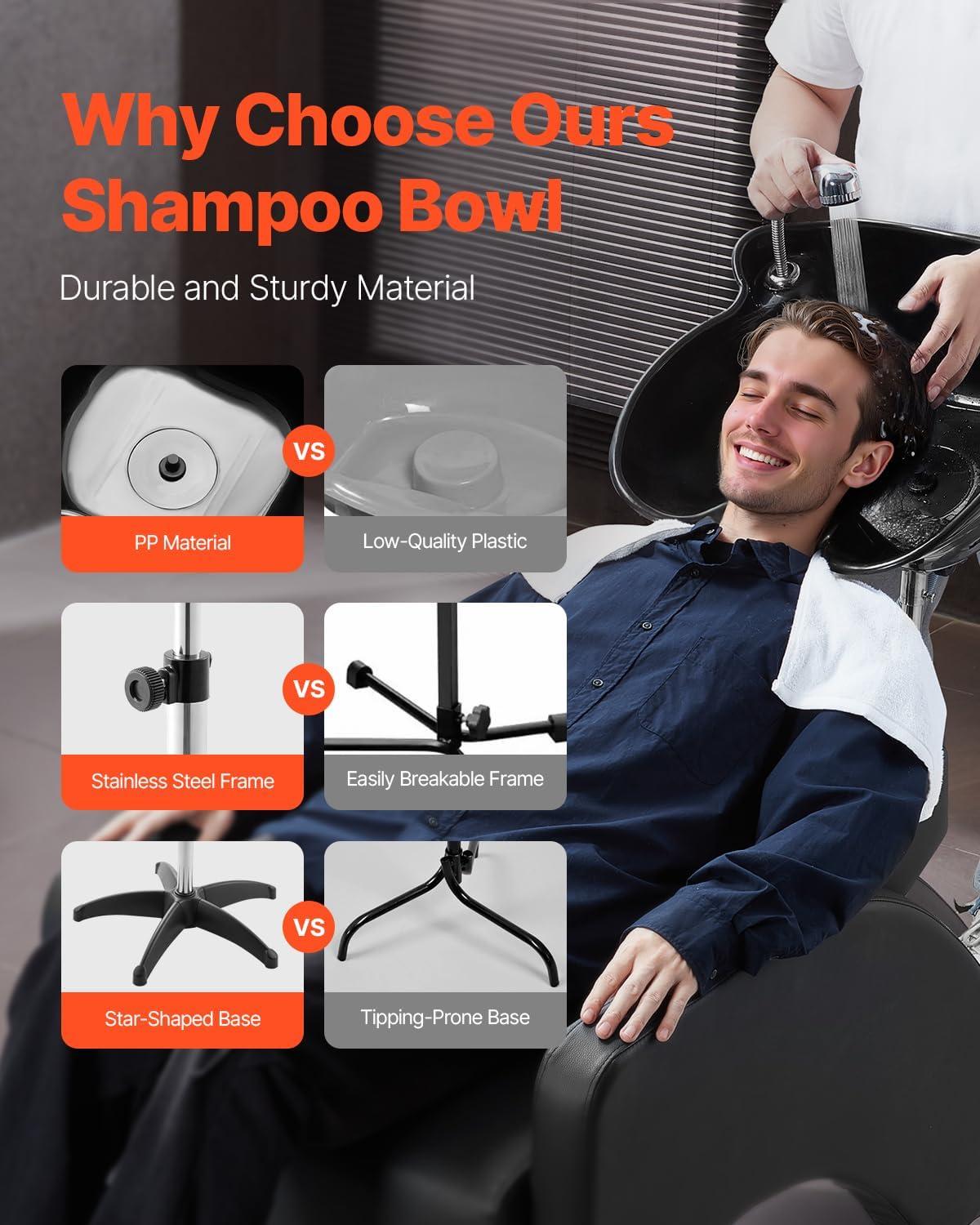 imageVEVOR Portable Shampoo Bowl Shampoo Sink for Washing Hair with Electric Pump Includes 2 Buckets 2 Showerheads Drain Hose Height and Angle Adjustable Portable Wash Bowl for Home Salon Use BlackHair sink wshower headUpgraded version