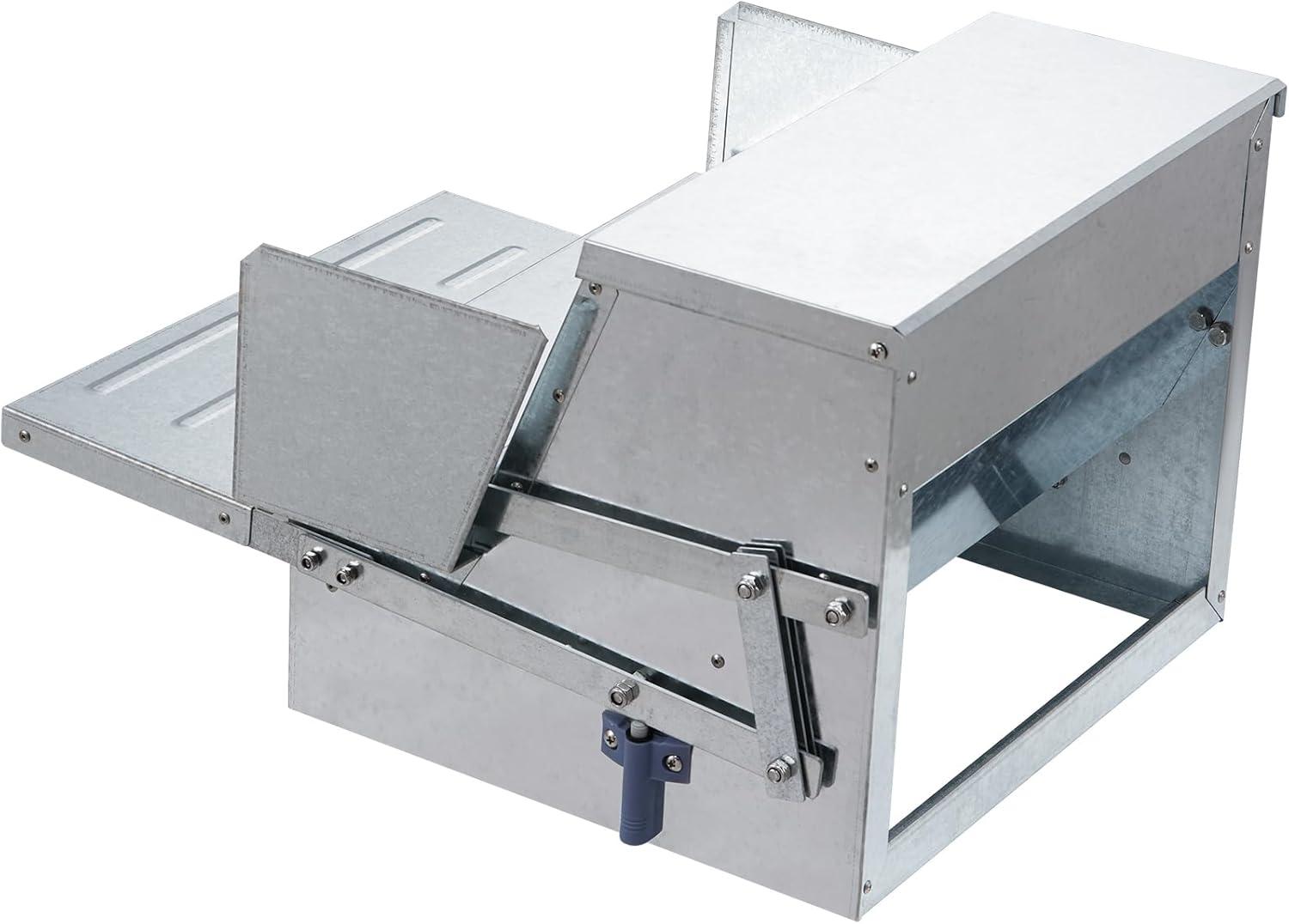 imageVEVOR Poultry Feeder 25lbs Capacity Feed Chicken Feeder with Lid ampamp Lock Outdoor Coop Food Dispenser No Waste Weatherproof Galvanized Metal Feeder for Ducks GeeseGalvanized