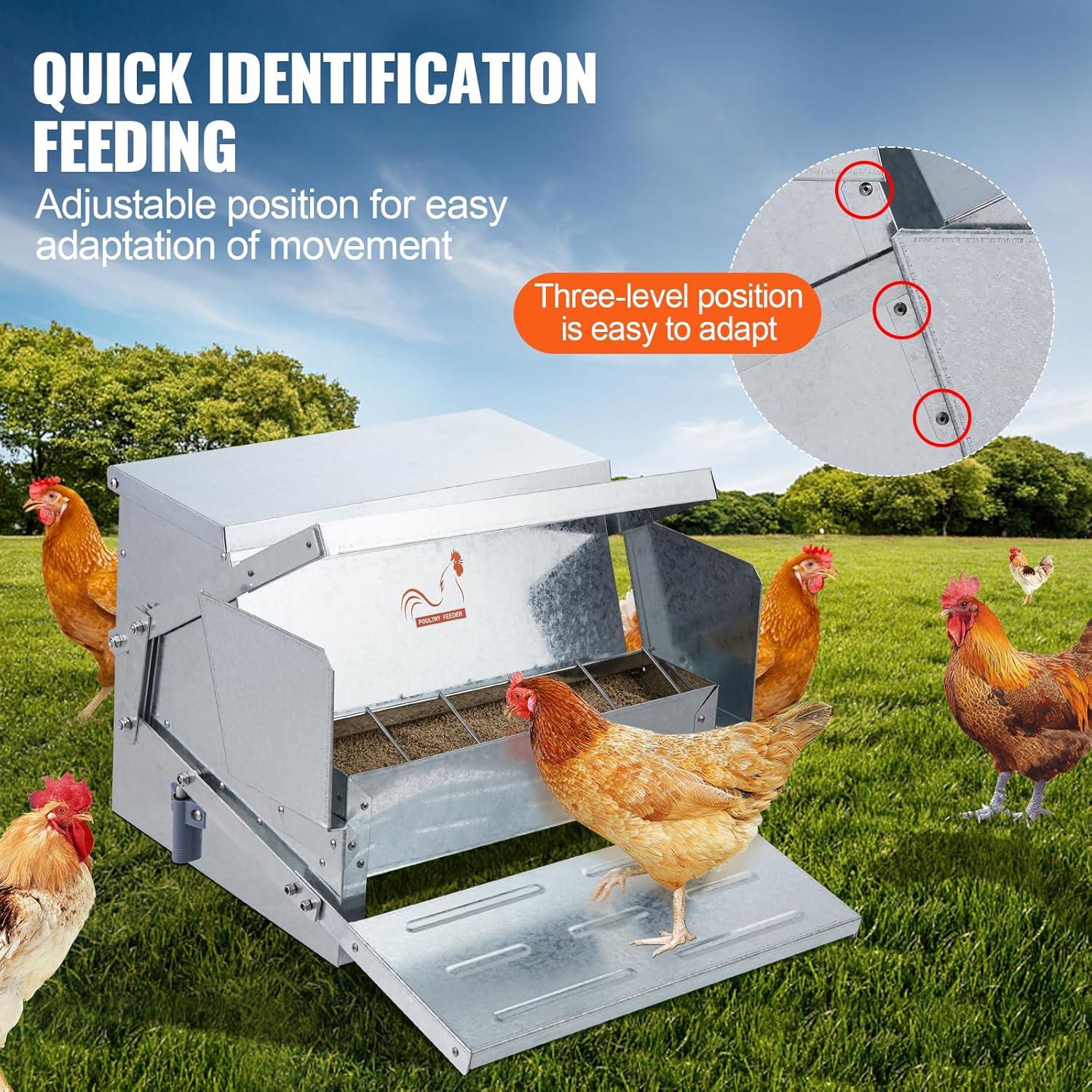 imageVEVOR Poultry Feeder 25lbs Capacity Feed Chicken Feeder with Lid ampamp Lock Outdoor Coop Food Dispenser No Waste Weatherproof Galvanized Metal Feeder for Ducks GeeseGalvanized