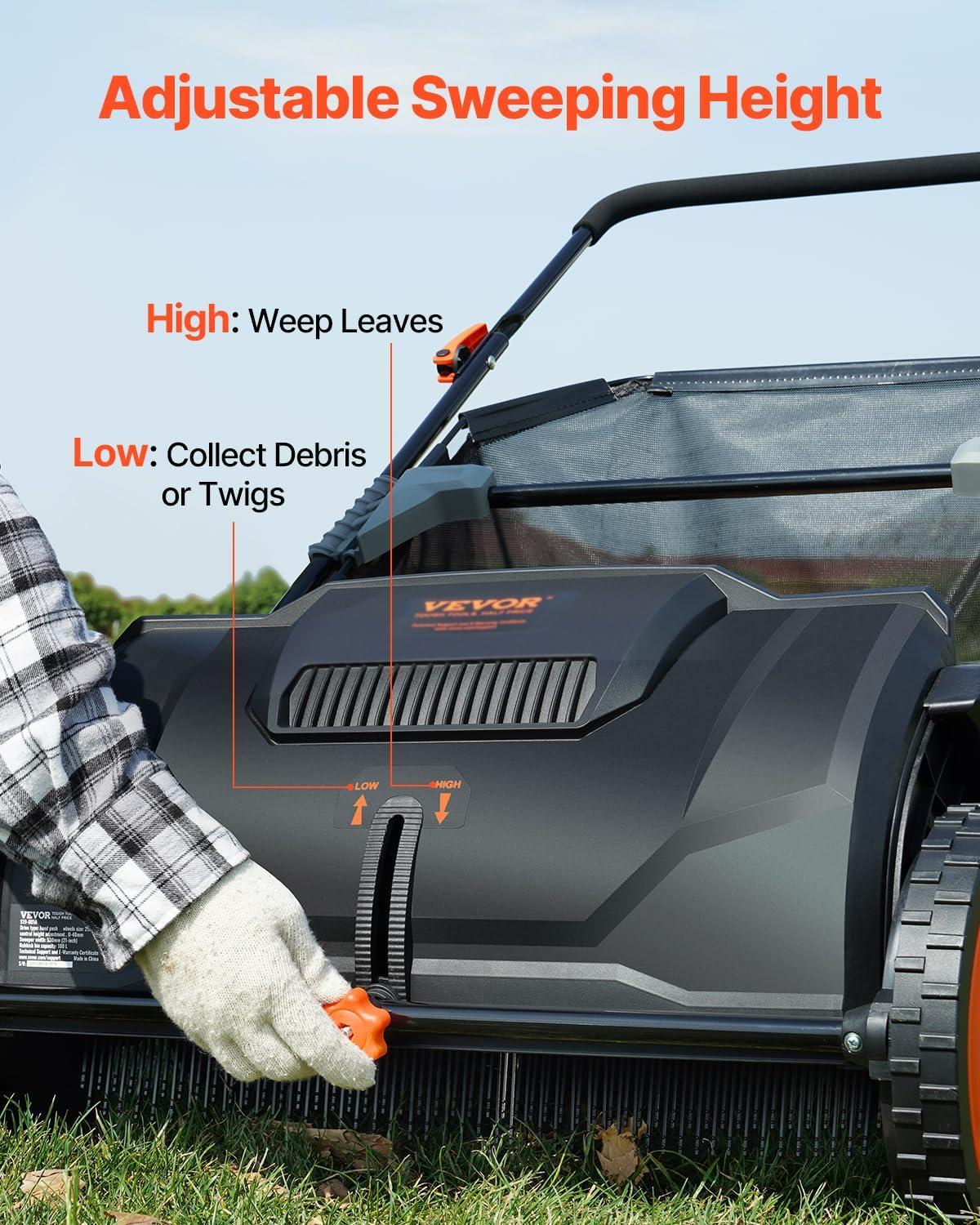 imageVEVOR Push Lawn Sweeper 21inch Leaf ampamp Grass Collector Heavy Duty Thickened Steel Durable to Use with Large Capacity 35 cu ft Mesh Collection Hopper Bag 2 Spinning Brushes21 inch