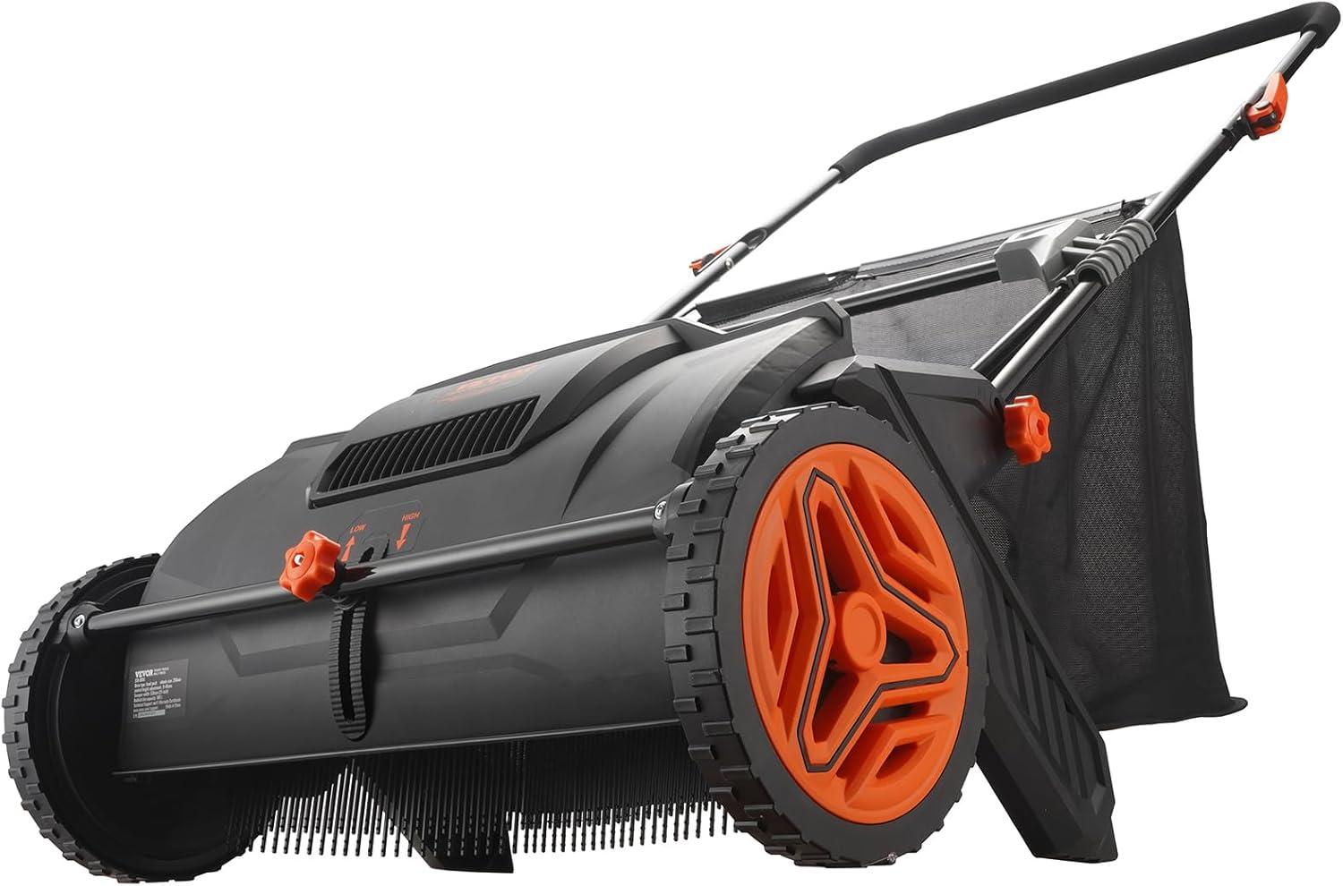 imageVEVOR Push Lawn Sweeper 21inch Leaf ampamp Grass Collector Heavy Duty Thickened Steel Durable to Use with Large Capacity 35 cu ft Mesh Collection Hopper Bag 2 Spinning Brushes21 inch