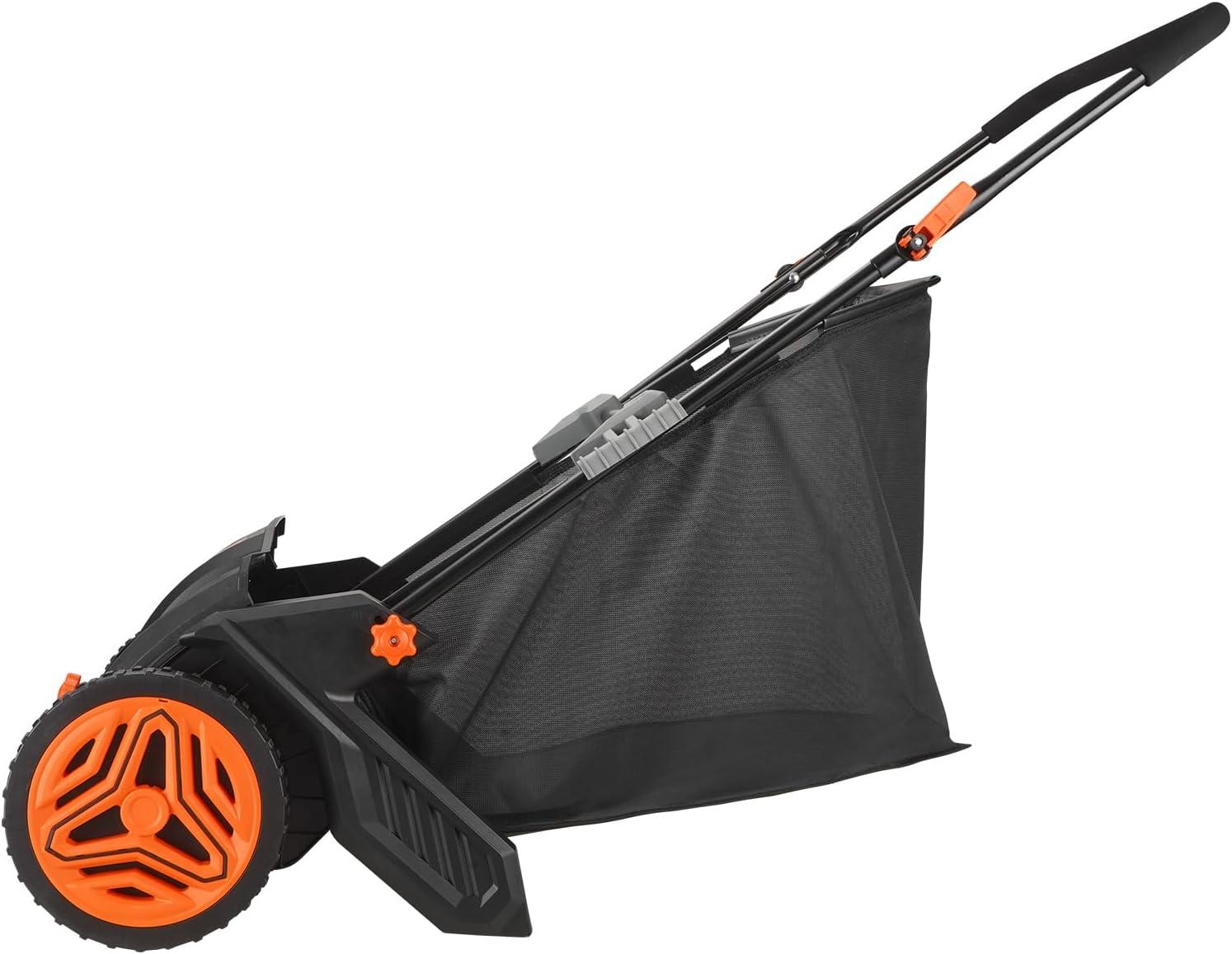 imageVEVOR Push Lawn Sweeper 21inch Leaf ampamp Grass Collector Heavy Duty Thickened Steel Durable to Use with Large Capacity 35 cu ft Mesh Collection Hopper Bag 2 Spinning Brushes21 inch