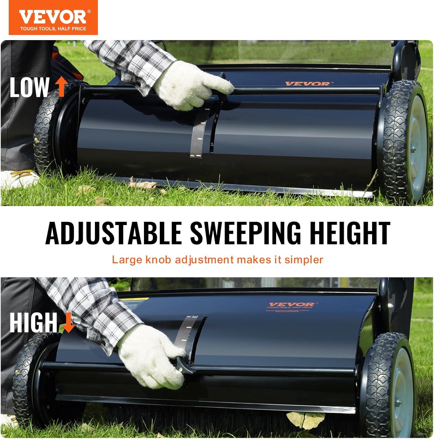 imageVEVOR Push Lawn Sweeper 21inch Leaf ampamp Grass Collector Heavy Duty Thickened Steel Durable to Use with Large Capacity 35 cu ft Mesh Collection Hopper Bag 2 Spinning Brushes26 inch