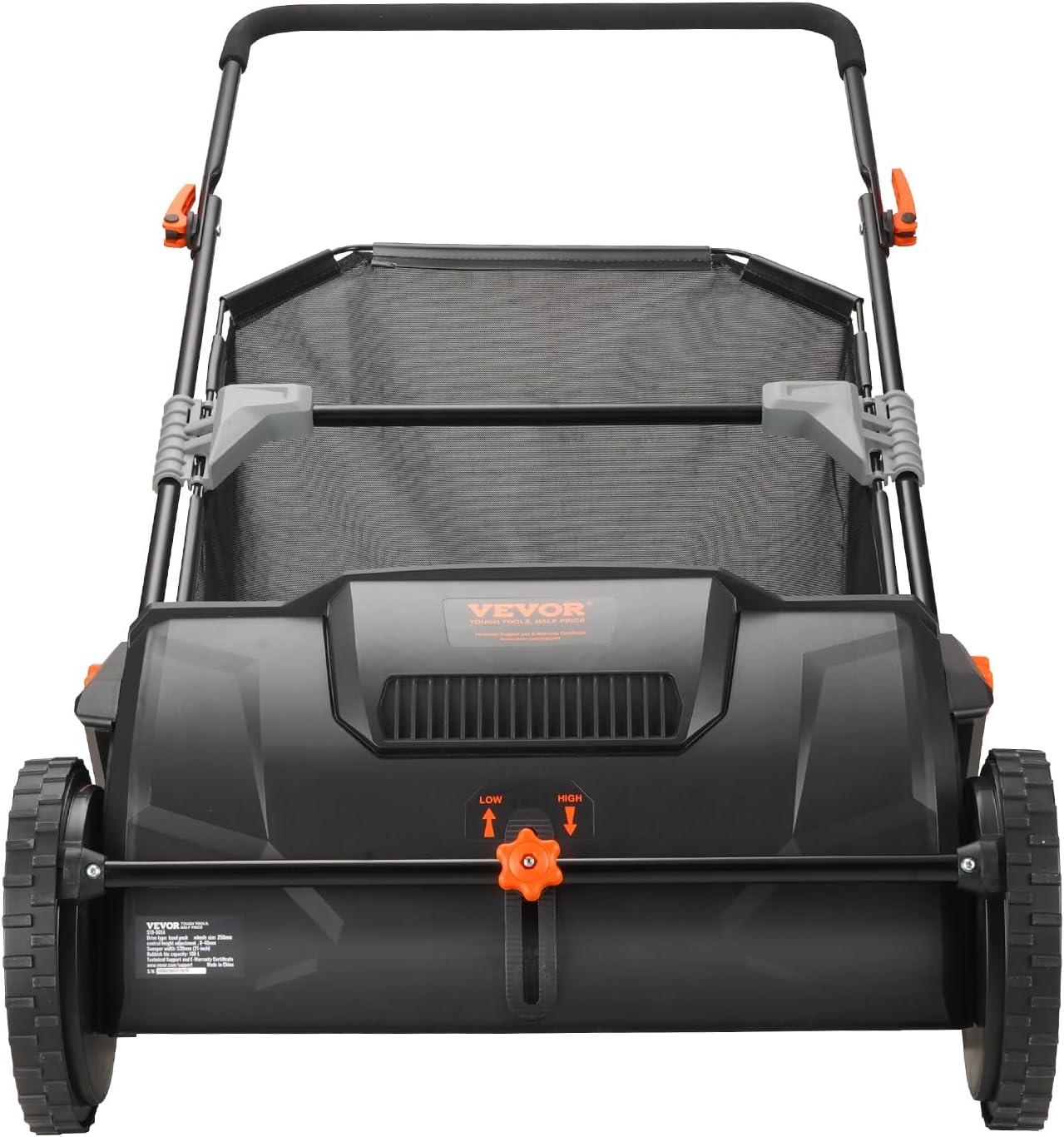 imageVEVOR Push Lawn Sweeper 21inch Leaf ampamp Grass Collector Heavy Duty Thickened Steel Durable to Use with Large Capacity 35 cu ft Mesh Collection Hopper Bag 2 Spinning Brushes21 inch