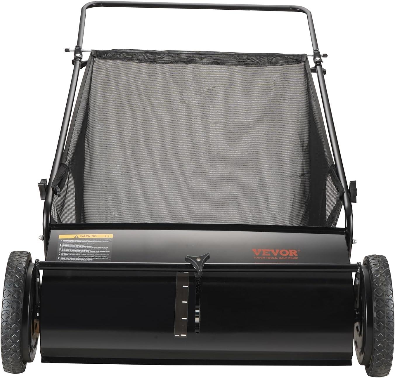 imageVEVOR Push Lawn Sweeper 21inch Leaf ampamp Grass Collector Heavy Duty Thickened Steel Durable to Use with Large Capacity 35 cu ft Mesh Collection Hopper Bag 2 Spinning Brushes26 inch