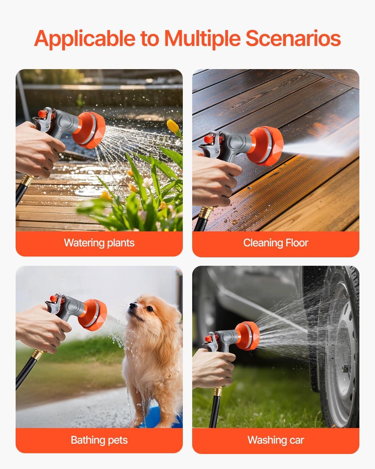 imageVEVOR Retractable Garden Hose Reel 12 Inch x 65 ft Wall Mounted Heavy Duty Garden Hose Reel with 9 Patterns Nozzle Any Length Lock Upgraded Slow Return System and 180Swivel Bracket100ft