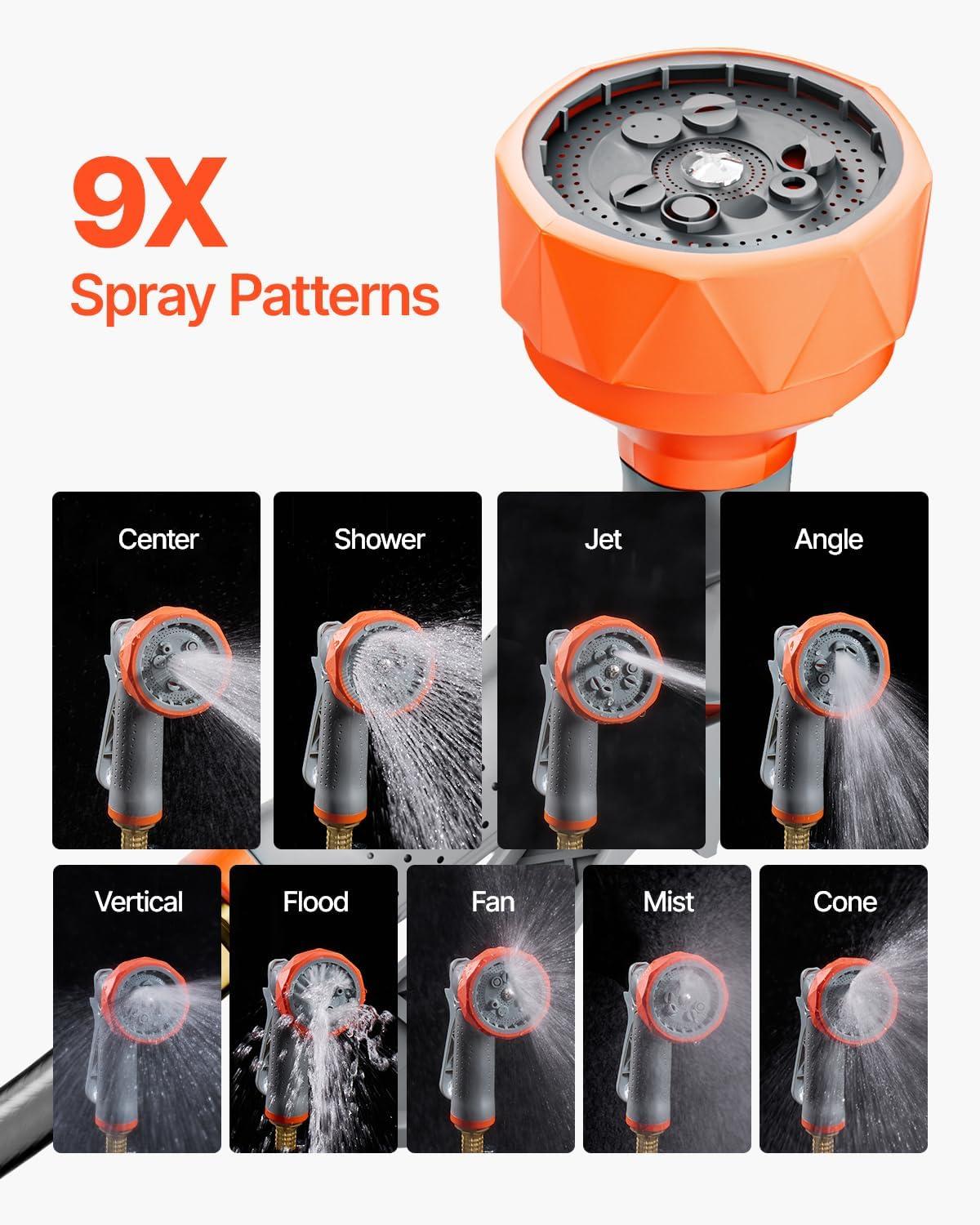 imageVEVOR Retractable Garden Hose Reel 12 Inch x 65 ft Wall Mounted Heavy Duty Garden Hose Reel with 9 Patterns Nozzle Any Length Lock Upgraded Slow Return System and 180Swivel Bracket65ft
