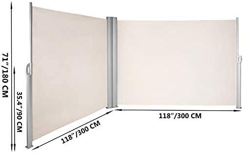 imageVEVOR Retractable Side Awning UV 50 71x 236 Full Aluminum RustProof Patio Sunshine Screen 280 g Thicken Privacy Divider ampamp Wind Screen for Courtyard Balcony Roof Terraces and Pools GrayBeige