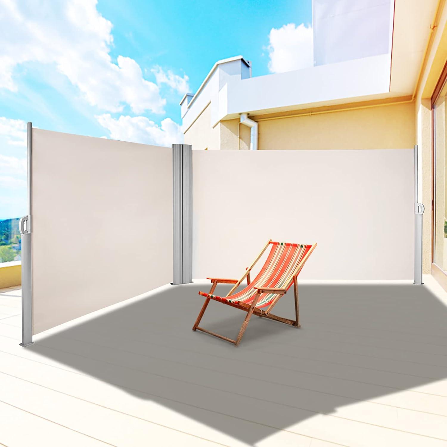 imageVEVOR Retractable Side Awning UV 50 71x 236 Full Aluminum RustProof Patio Sunshine Screen 280 g Thicken Privacy Divider ampamp Wind Screen for Courtyard Balcony Roof Terraces and Pools GrayBeige