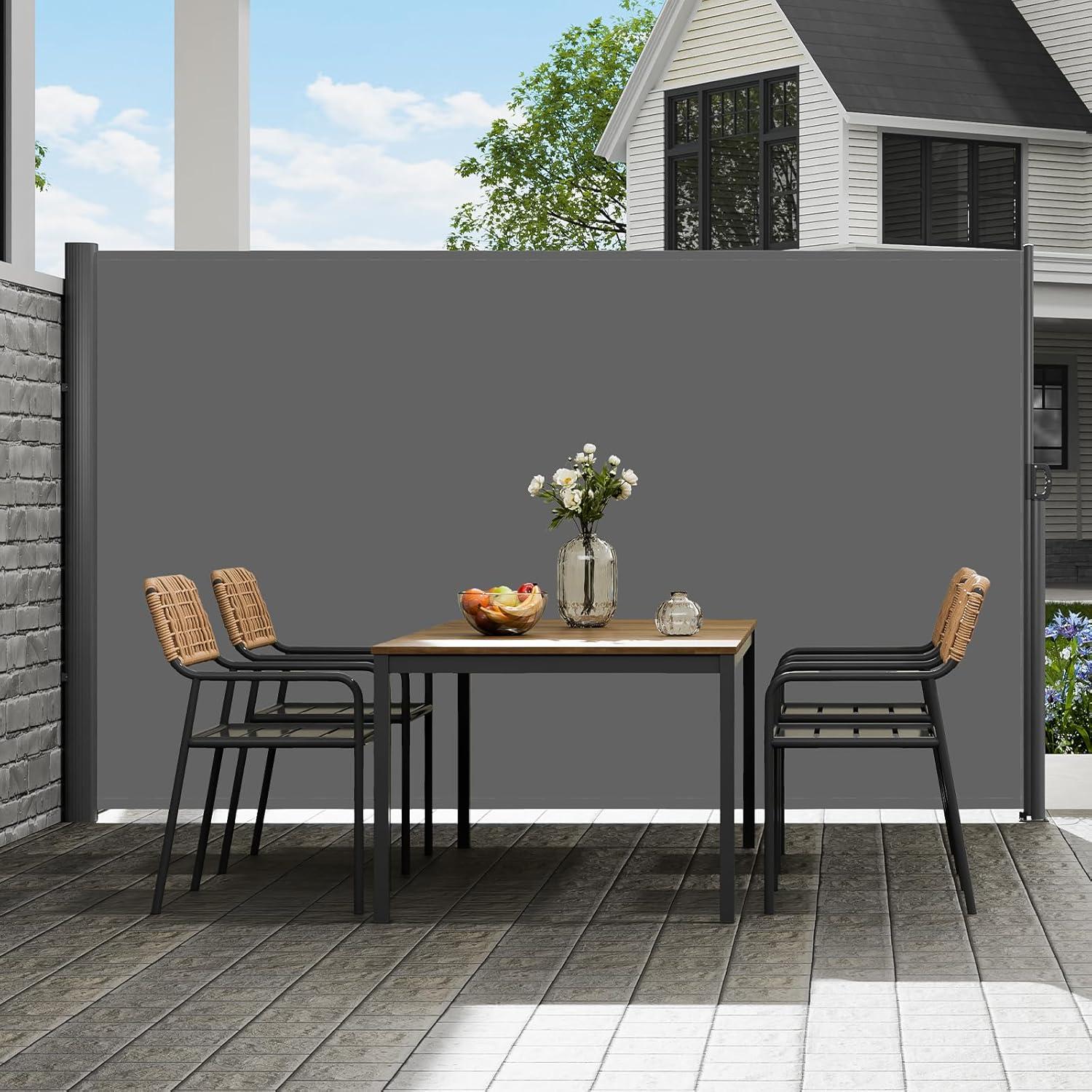 imageVEVOR Retractable Side Awning UV 50 71x 236 Full Aluminum RustProof Patio Sunshine Screen 280 g Thicken Privacy Divider ampamp Wind Screen for Courtyard Balcony Roof Terraces and Pools GrayGray
