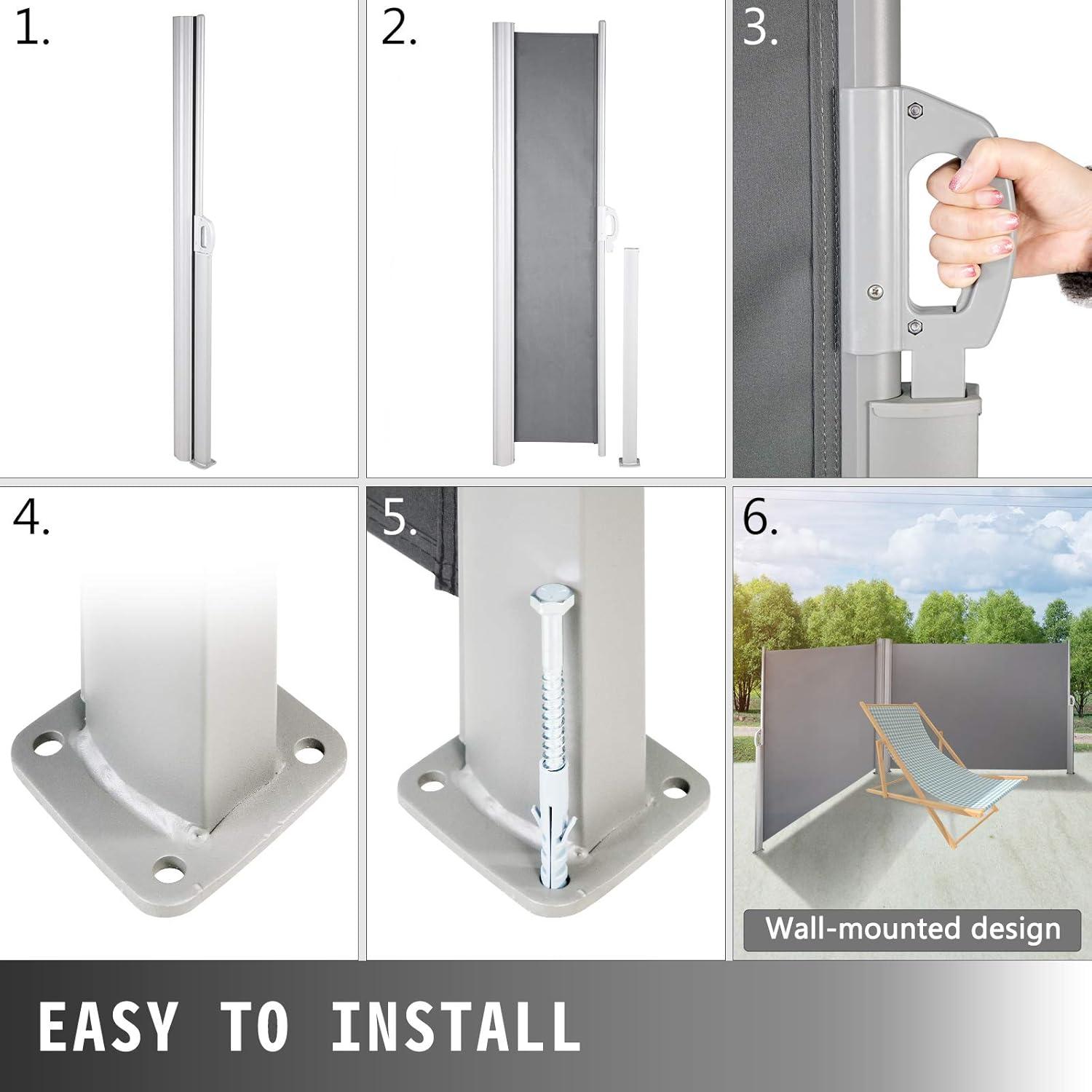 imageVEVOR Retractable Side Awning UV 50 71x 236 Full Aluminum RustProof Patio Sunshine Screen 280 g Thicken Privacy Divider ampamp Wind Screen for Courtyard Balcony Roof Terraces and Pools GrayGray