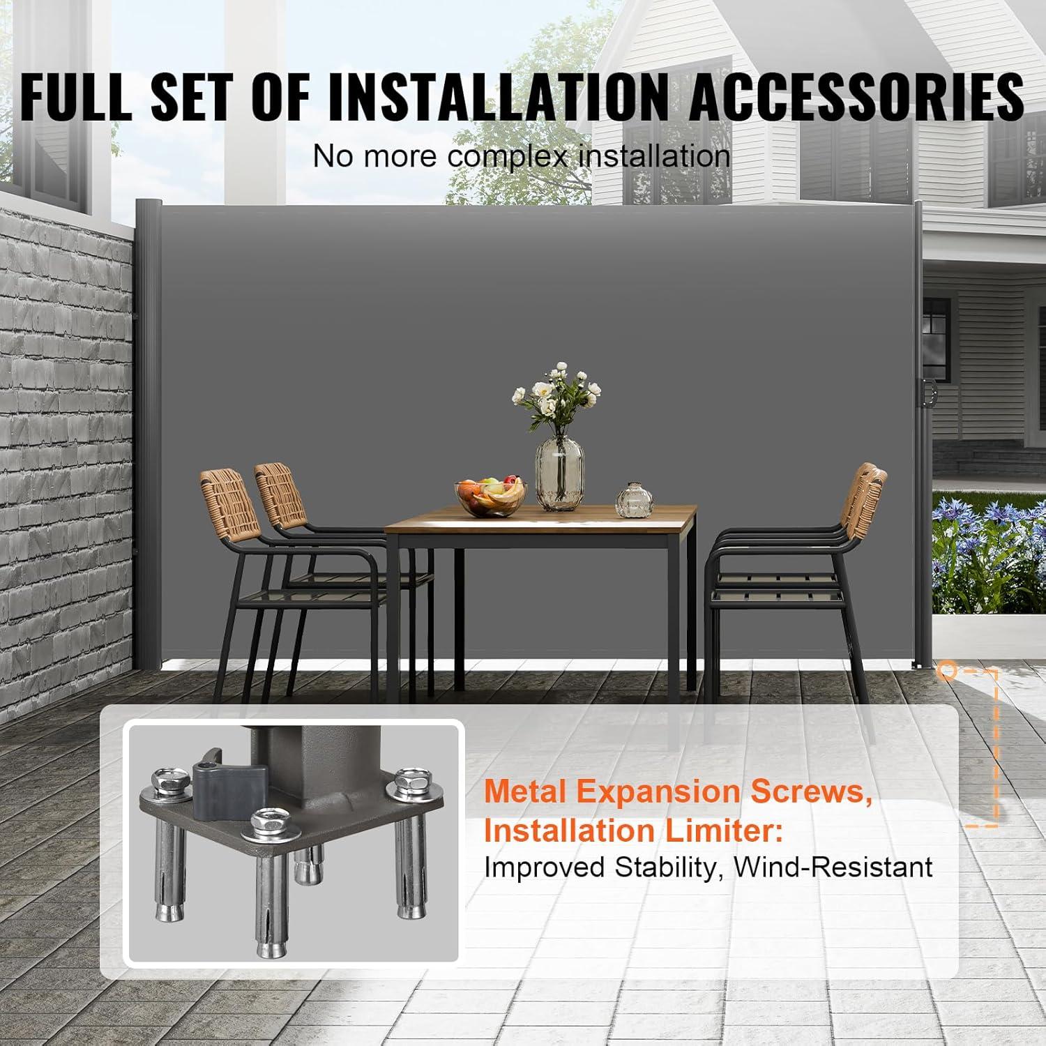 imageVEVOR Retractable Side Awning UV 50 71x 236 Full Aluminum RustProof Patio Sunshine Screen 280 g Thicken Privacy Divider ampamp Wind Screen for Courtyard Balcony Roof Terraces and Pools GrayGray