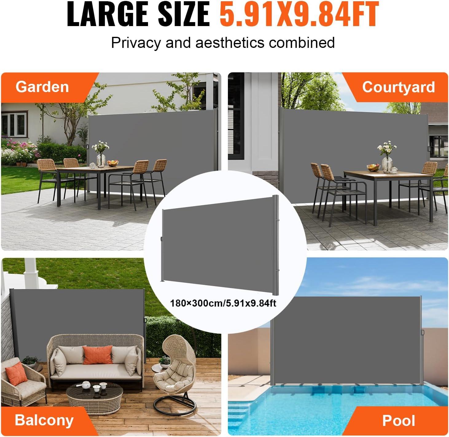 imageVEVOR Retractable Side Awning UV 50 71x 236 Full Aluminum RustProof Patio Sunshine Screen 280 g Thicken Privacy Divider ampamp Wind Screen for Courtyard Balcony Roof Terraces and Pools GrayGray