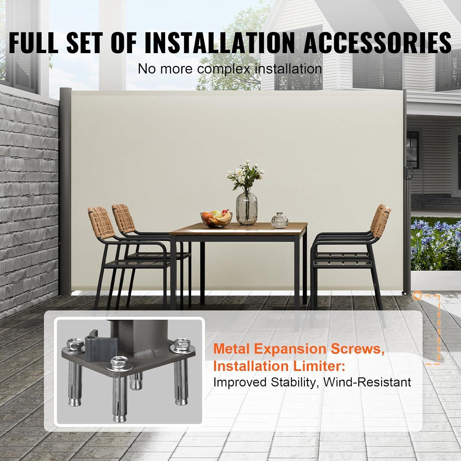 imageVEVOR Retractable Side Awning UV 50 71x 236 Full Aluminum RustProof Patio Sunshine Screen 280 g Thicken Privacy Divider ampamp Wind Screen for Courtyard Balcony Roof Terraces and Pools GrayBeige