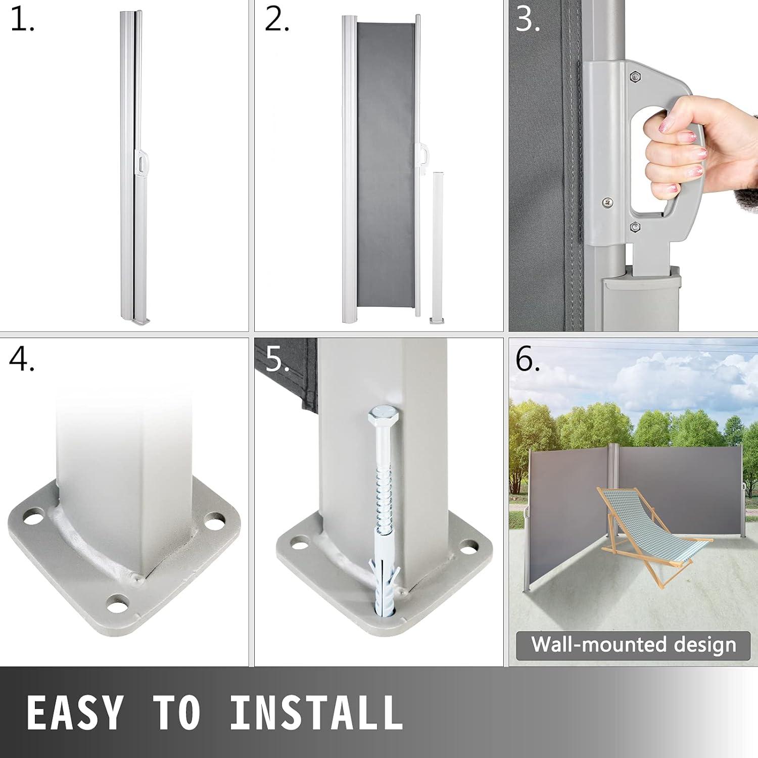 imageVEVOR Retractable Side Awning UV 50 71x 236 Full Aluminum RustProof Patio Sunshine Screen 280 g Thicken Privacy Divider ampamp Wind Screen for Courtyard Balcony Roof Terraces and Pools GrayGray