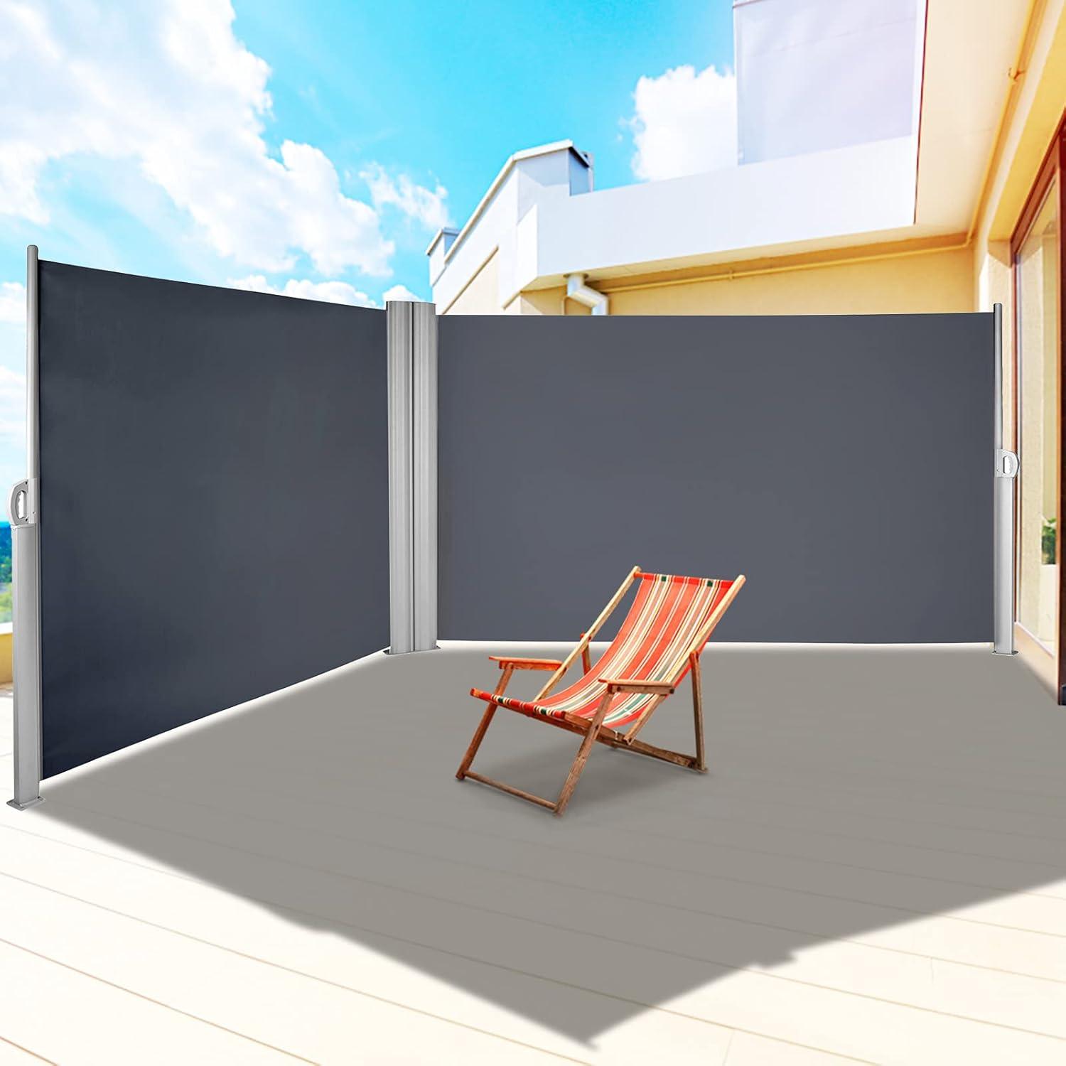 imageVEVOR Retractable Side Awning UV 50 71x 236 Full Aluminum RustProof Patio Sunshine Screen 280 g Thicken Privacy Divider ampamp Wind Screen for Courtyard Balcony Roof Terraces and Pools GrayGray