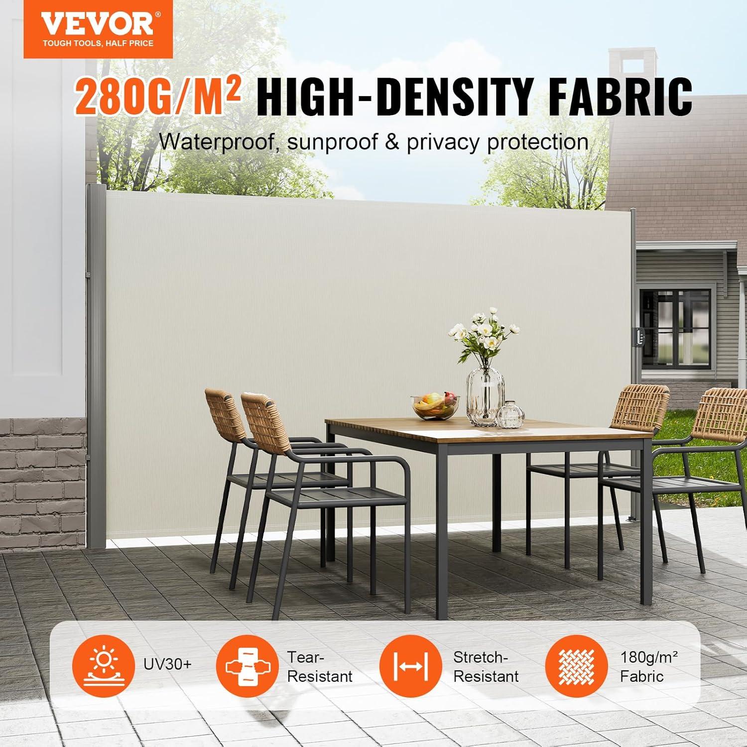 imageVEVOR Retractable Side Awning UV 50 71x 236 Full Aluminum RustProof Patio Sunshine Screen 280 g Thicken Privacy Divider ampamp Wind Screen for Courtyard Balcony Roof Terraces and Pools GrayBeige