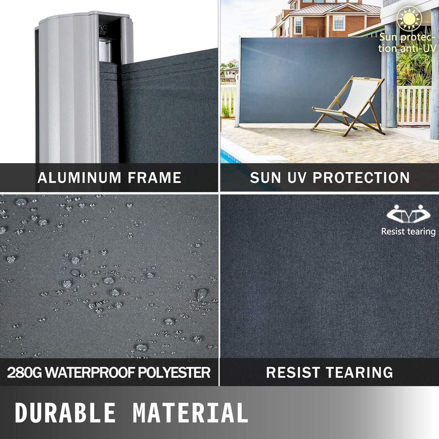 imageVEVOR Retractable Side Awning UV 50 71x 236 Full Aluminum RustProof Patio Sunshine Screen 280 g Thicken Privacy Divider ampamp Wind Screen for Courtyard Balcony Roof Terraces and Pools GrayBlack