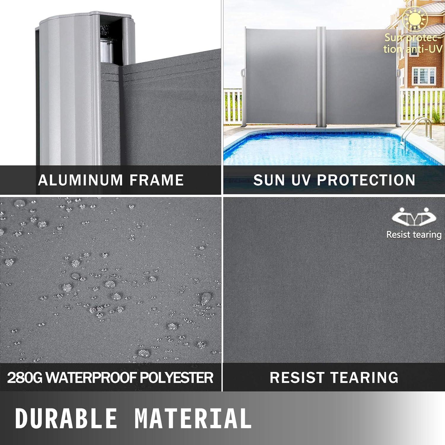 imageVEVOR Retractable Side Awning UV 50 71x 236 Full Aluminum RustProof Patio Sunshine Screen 280 g Thicken Privacy Divider ampamp Wind Screen for Courtyard Balcony Roof Terraces and Pools GrayBlack